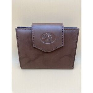 Julia Buxton Brown Leather Wallet RFID Protected Kiss Lock Bifold Organizer